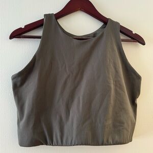 Army green ribbed Girlfriend Collective sports bra
